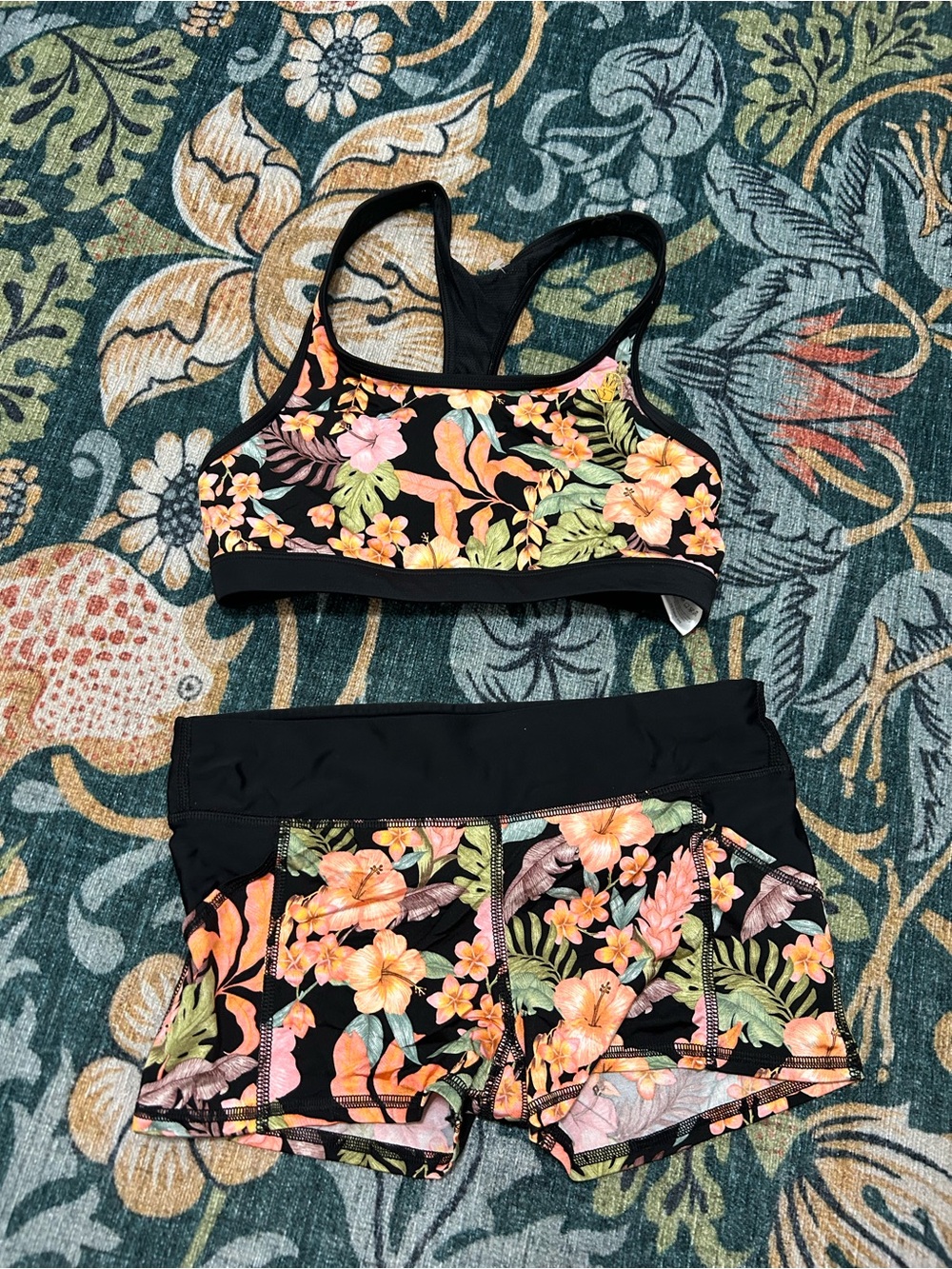 Body glove Floral Black Active swim top & Shorts Set